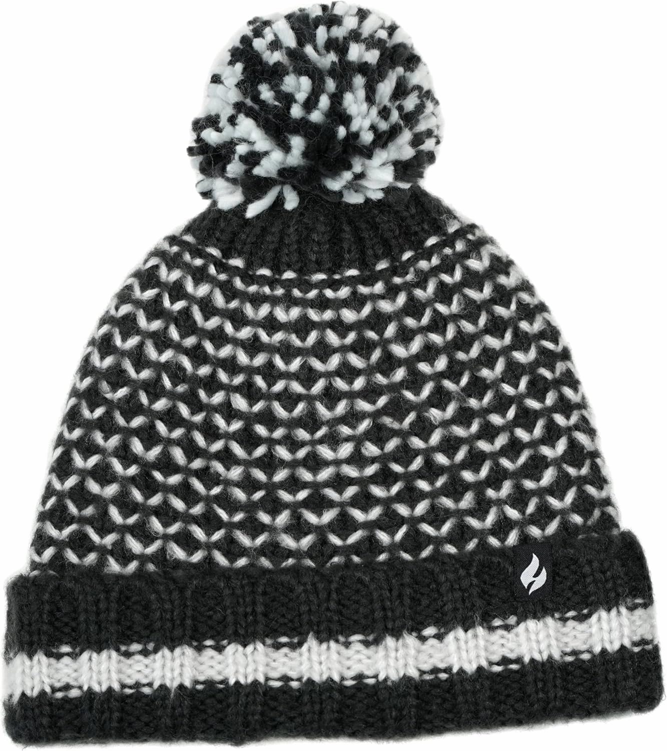 Women's Lyon Textured Knit Roll Up Hat with Pom Pom Beige/One Size