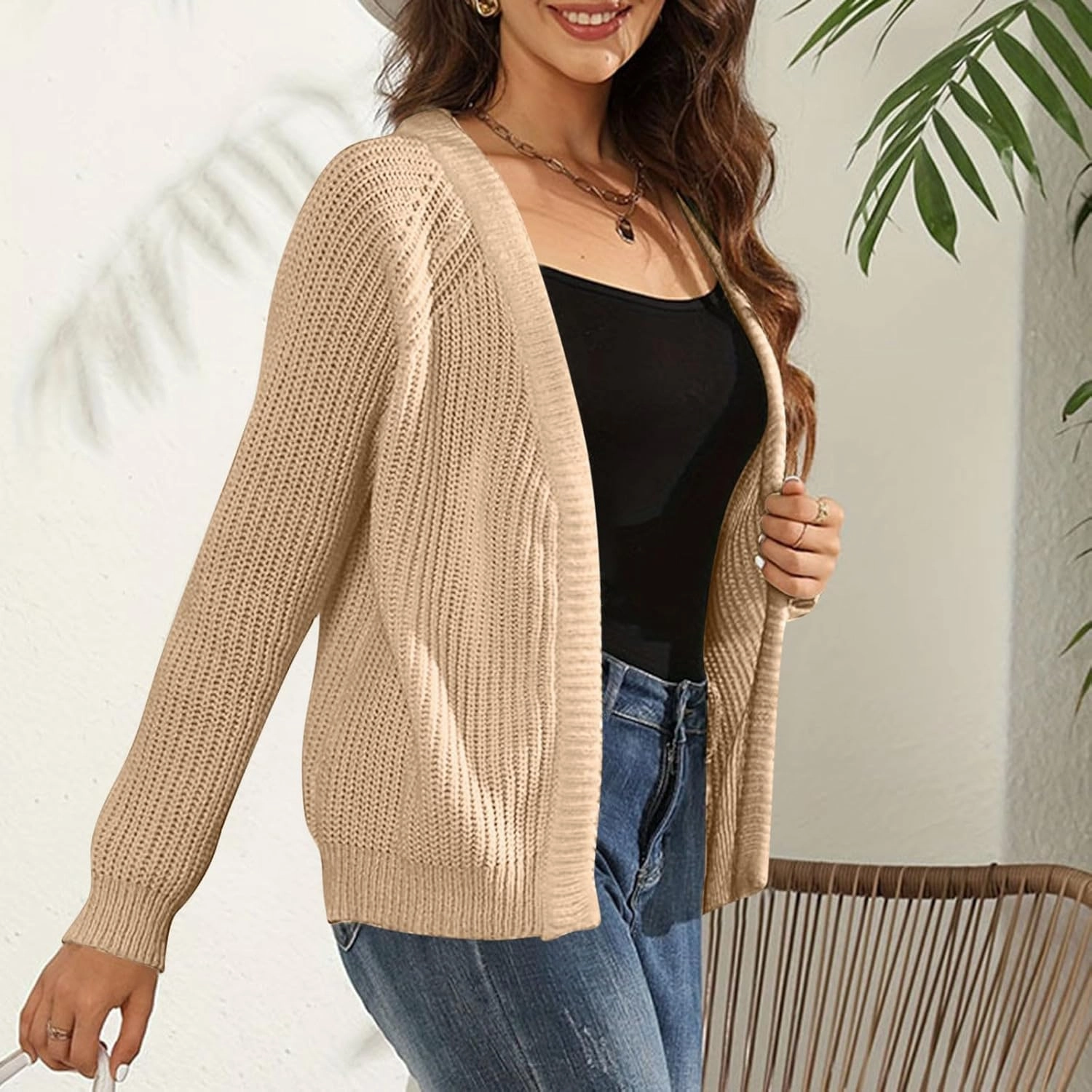 Women's Open Front Cardigan Long Sleeve Trendy Casual Outwear Loose Soft Cable Knit Sweaters
