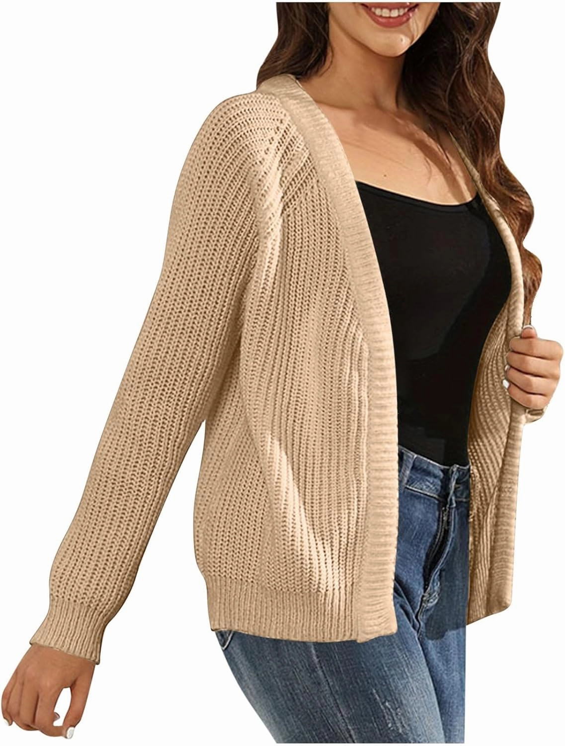 Women's Open Front Cardigan Long Sleeve Trendy Casual Outwear Loose Soft Cable Knit Sweaters