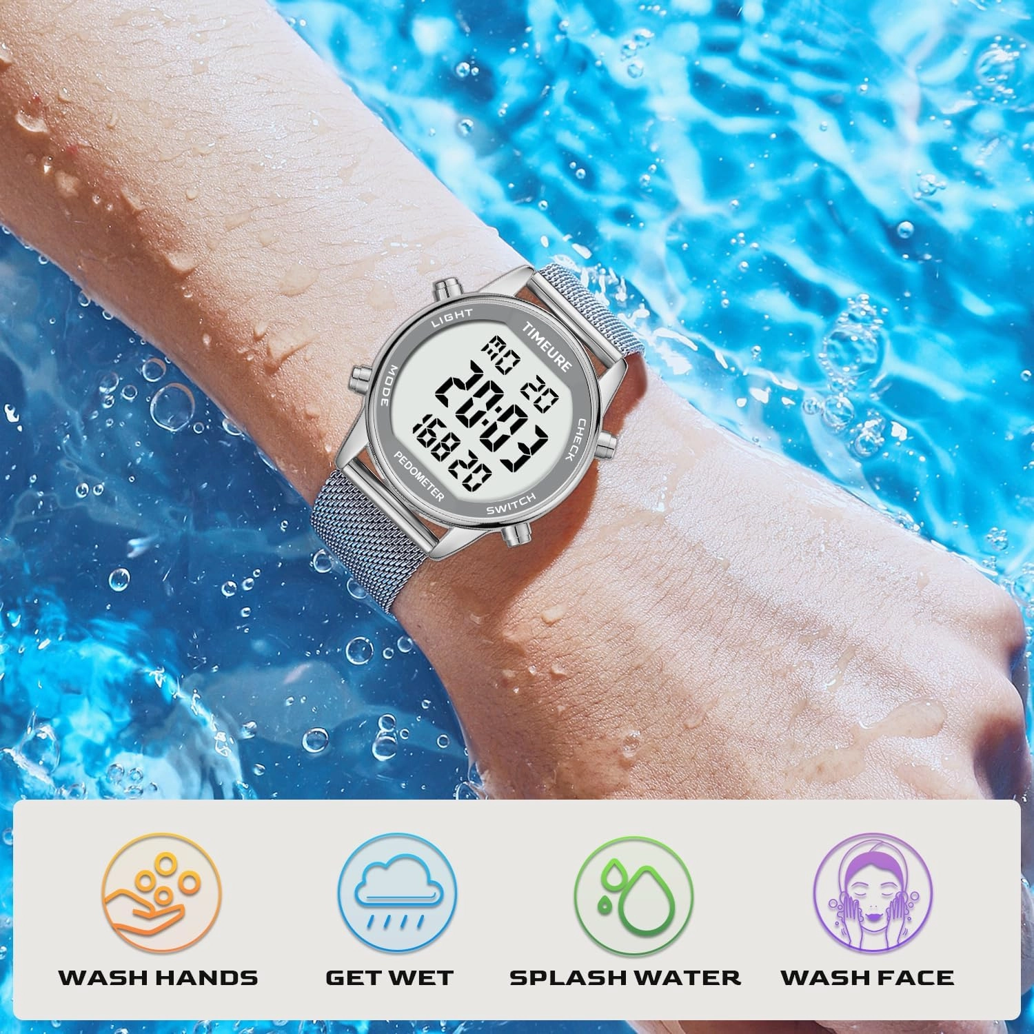 Women's Step Counter Pedometer Watch with Stainless Steel Bracelet, Stylish Design, No App, No Charging Needed for Step, Calorie, Distance, Alarm, Countdown Timer，TU-2401