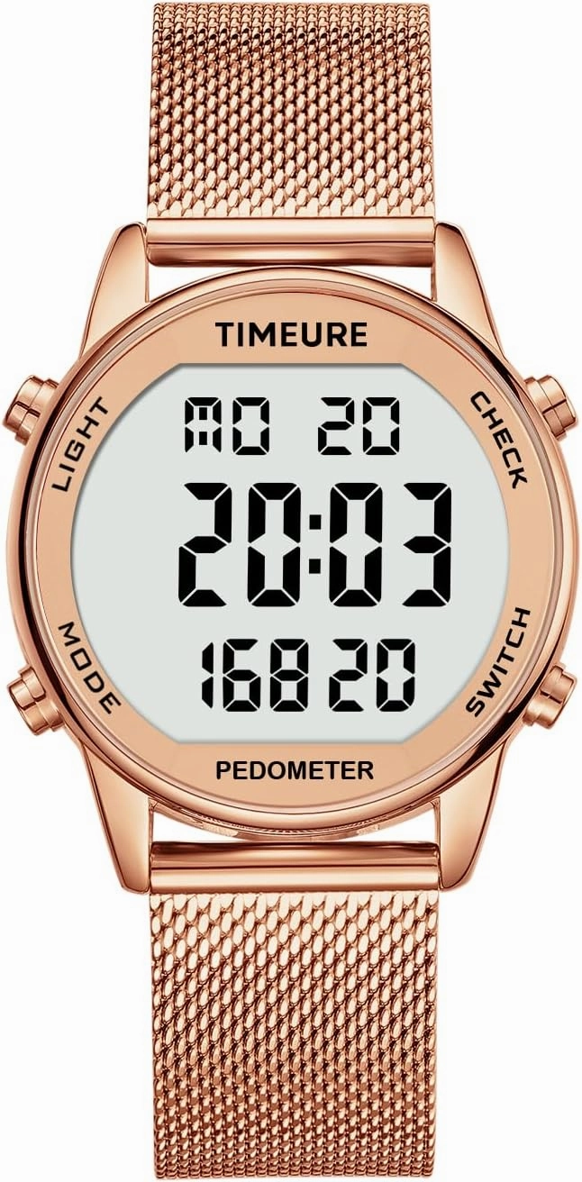 Women's Step Counter Pedometer Watch with Stainless Steel Bracelet, Stylish Design, No App, No Charging Needed for Step, Calorie, Distance, Alarm, Countdown Timer，TU-2401