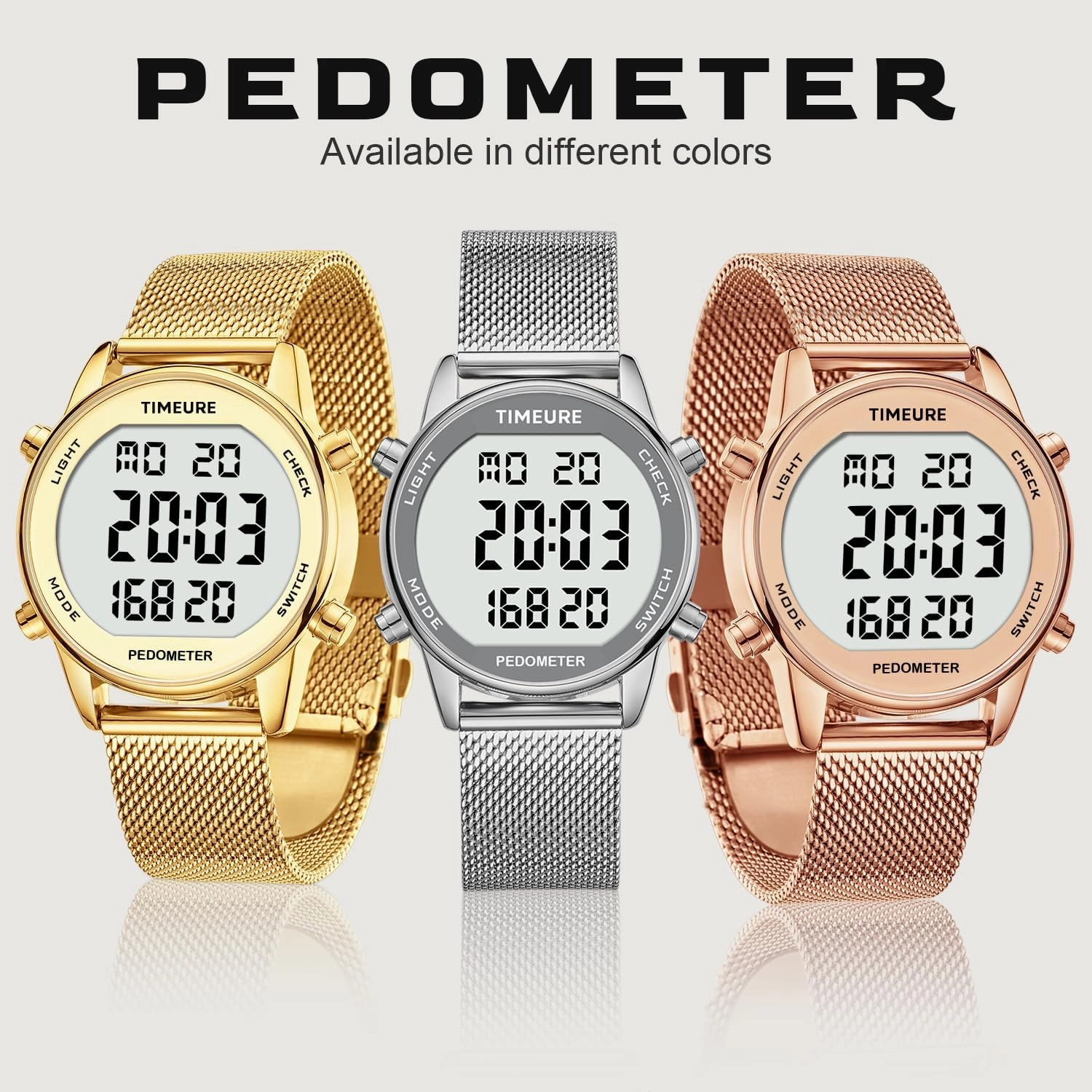 Women's Step Counter Pedometer Watch with Stainless Steel Bracelet, Stylish Design, No App, No Charging Needed for Step, Calorie, Distance, Alarm, Countdown Timer，TU-2401