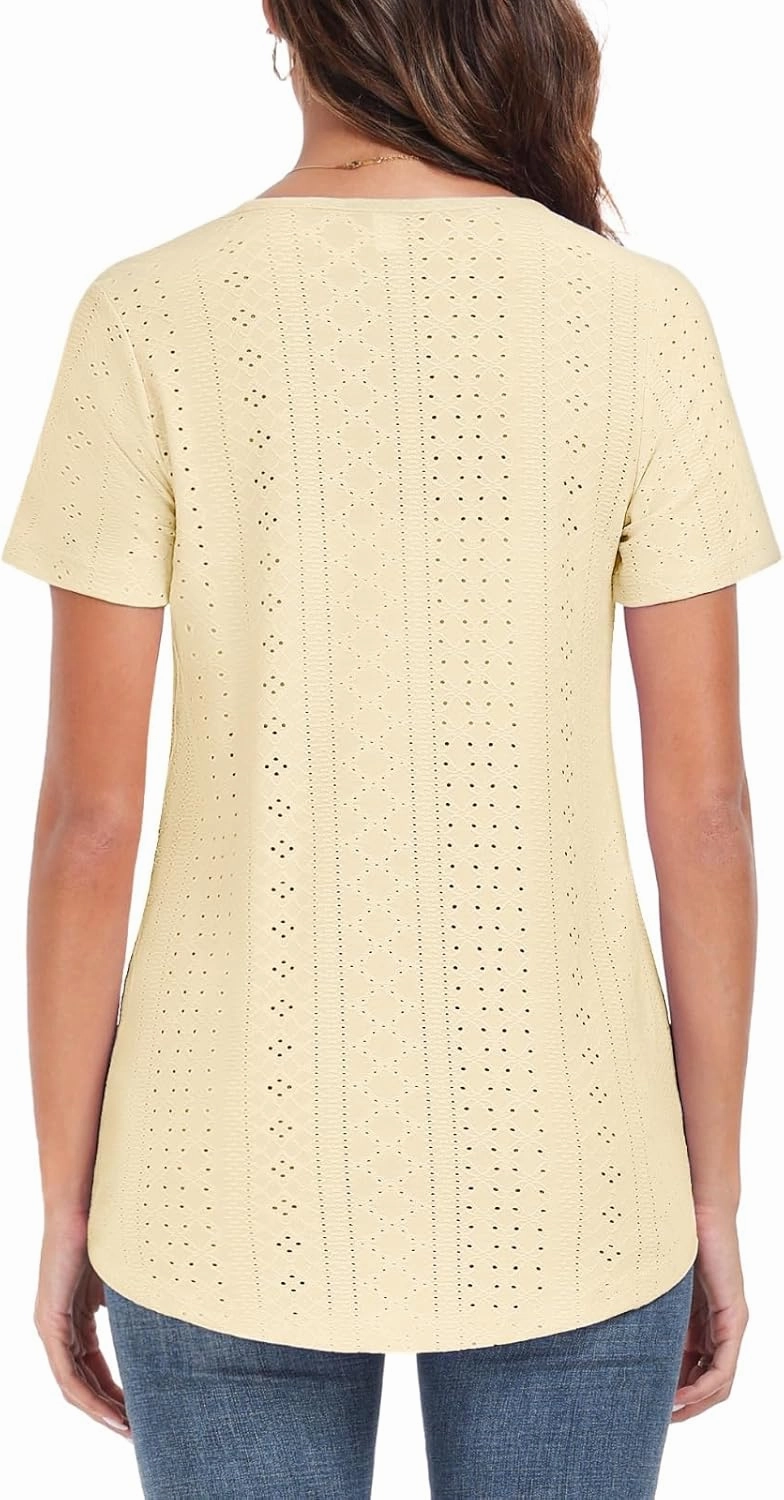 Women's Tunic Tops Loose Fit Short Sleeve Shirts Crew Neck Summer Casual Tops