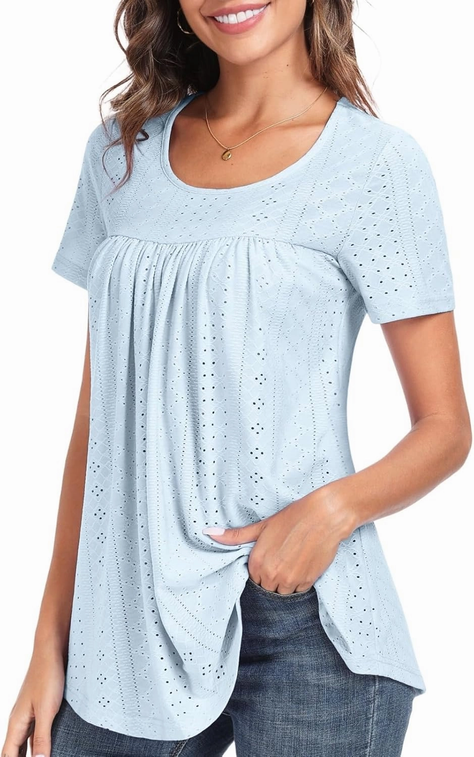 Women's Tunic Tops Loose Fit Short Sleeve Shirts Crew Neck Summer Casual Tops