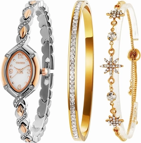 Women's Watch Set Premium Crystal Accented Bangle Watch and Bracelet Watch Gifts for Women