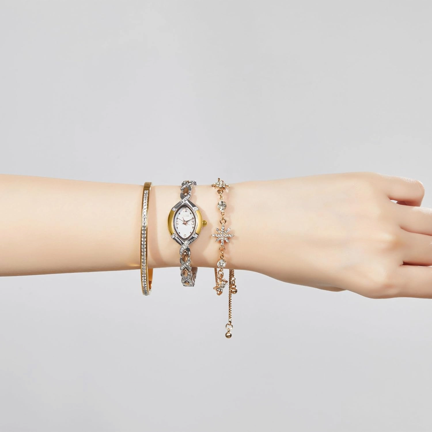 Women's Watch Set Premium Crystal Accented Bangle Watch and Bracelet Watch Gifts for Women