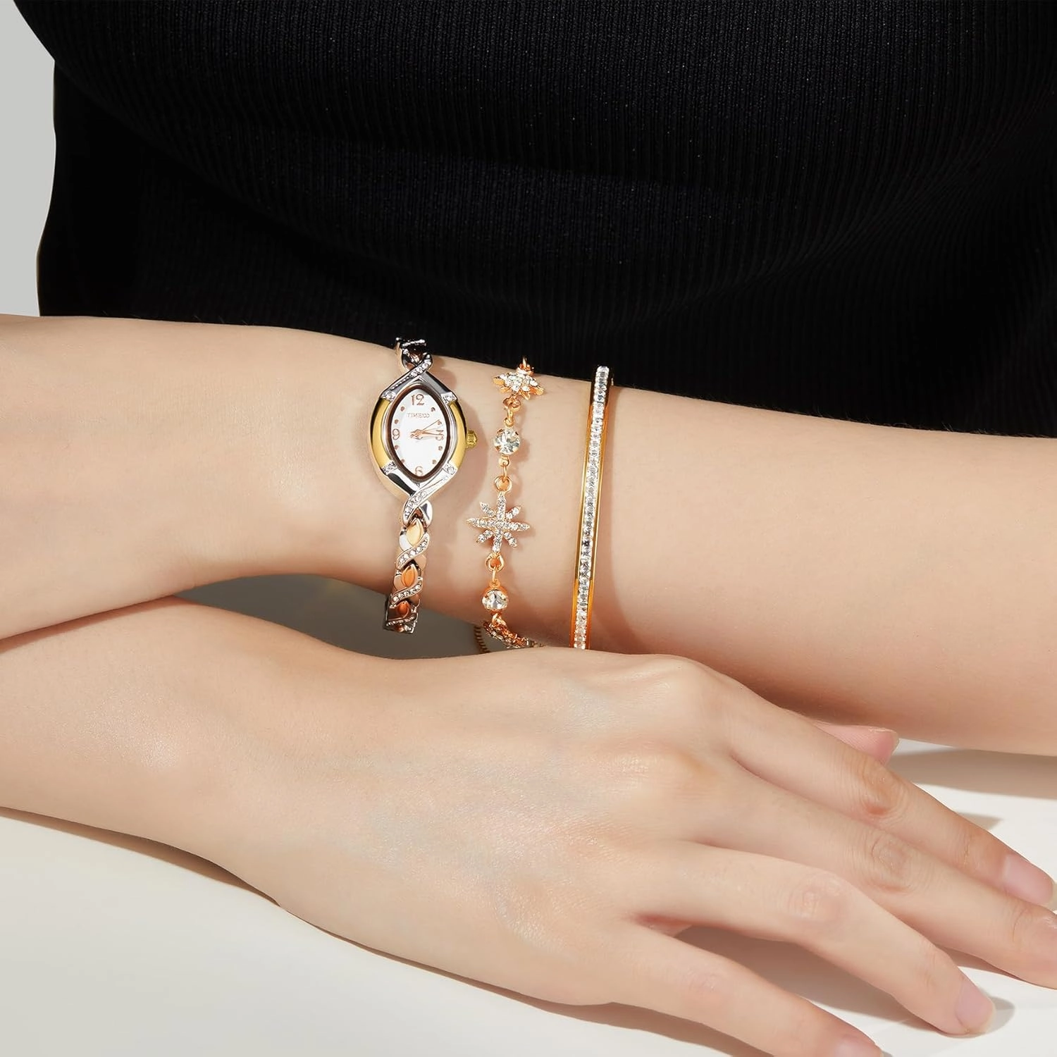 Women's Watch Set Premium Crystal Accented Bangle Watch and Bracelet Watch Gifts for Women