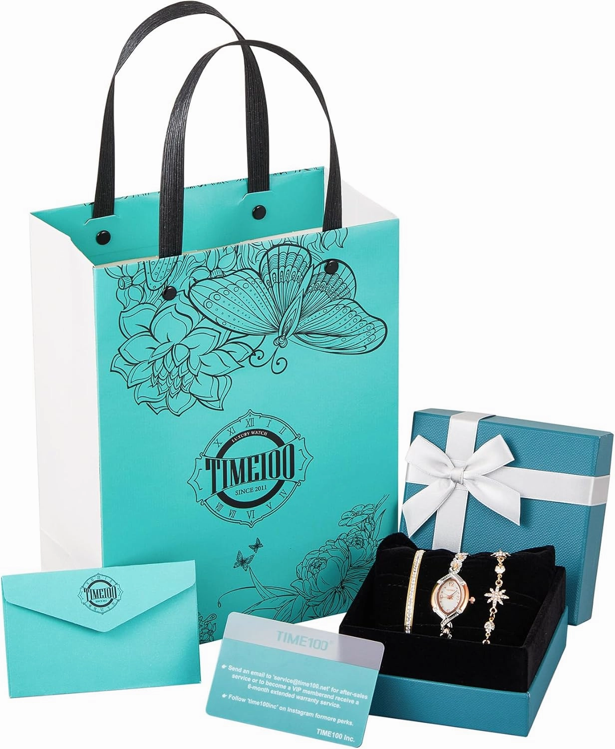 Women's Watch Set Premium Crystal Accented Bangle Watch and Bracelet Watch Gifts for Women
