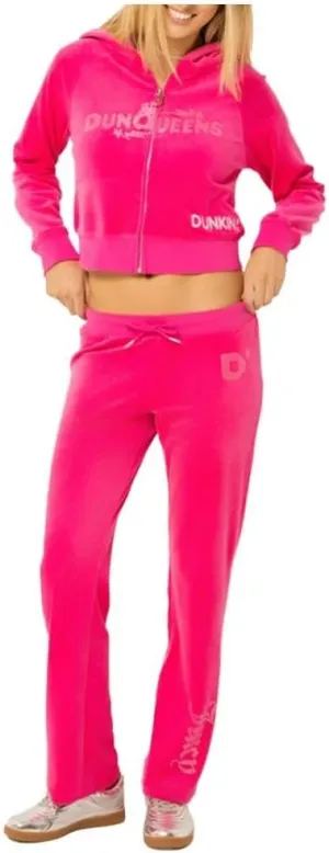 Women's DunQueens 2 Piece Outfits Pink Dunkin Tracksuit Zipper Hooded Sweatshirt Sweatpants Costume