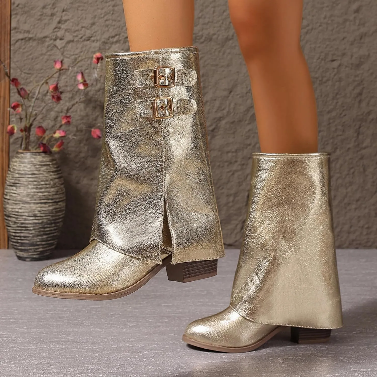 Women's Gold & Silver Western Riding Boots - Cowgirl Boots with Wide Cuff for Teen Girls & Adultfor Teen Girls & Adults