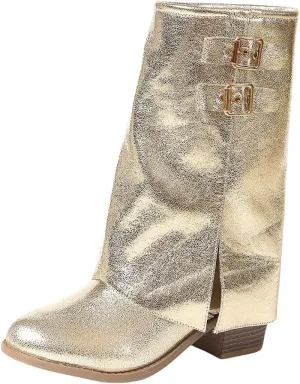 Women's Gold & Silver Western Riding Boots - Cowgirl Boots with Wide Cuff for Teen Girls & Adultfor Teen Girls & Adults