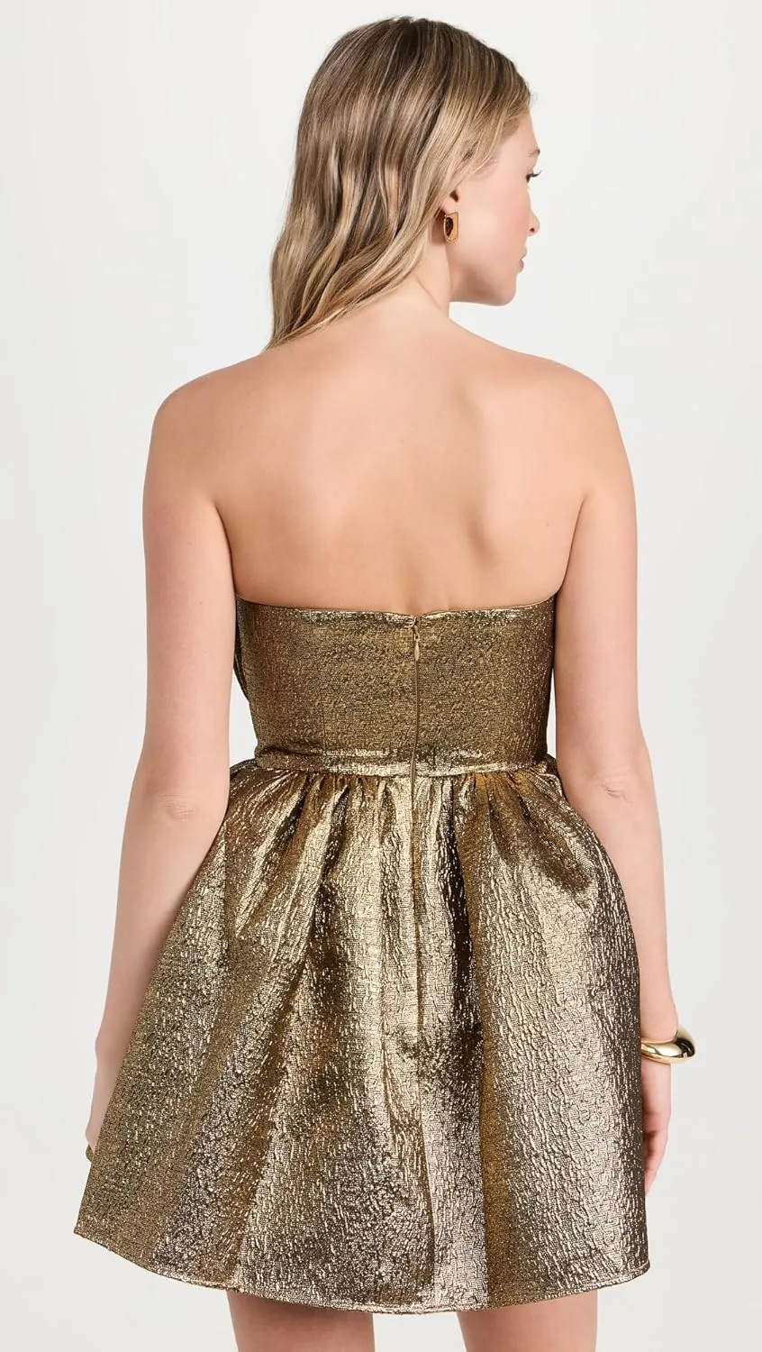 Women's Gold Metallic Jacquard Mini Dress