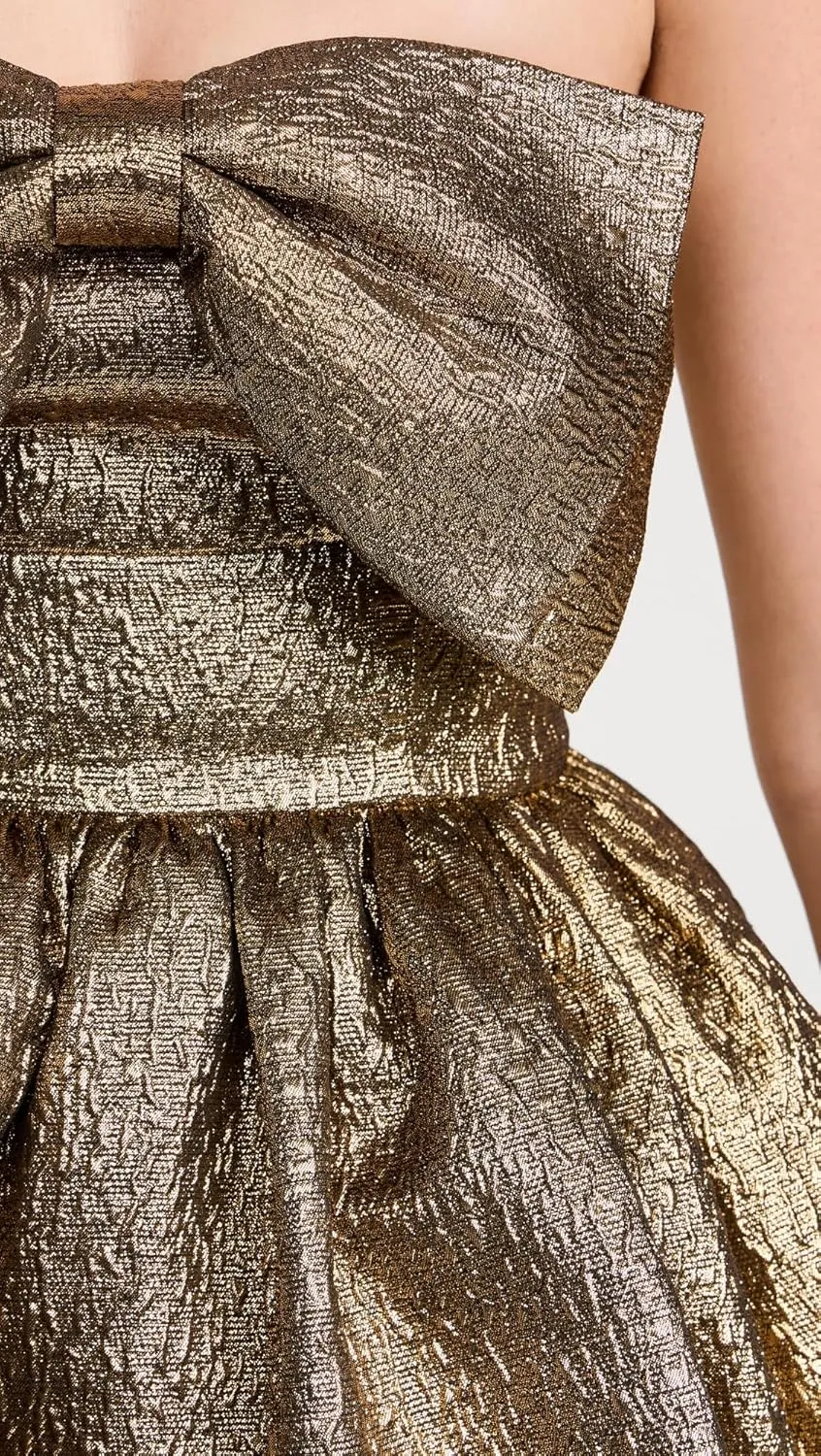 Women's Gold Metallic Jacquard Mini Dress