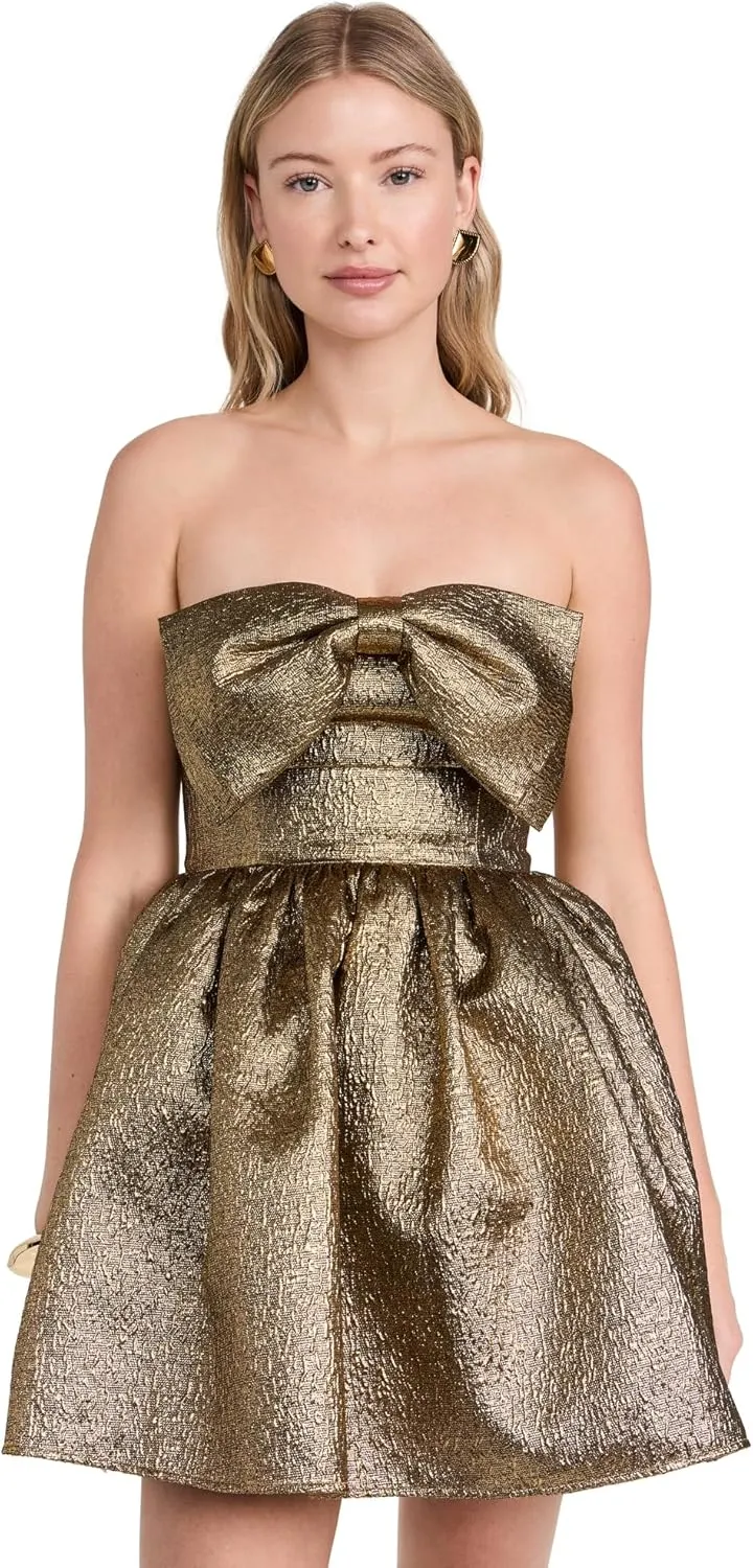 Women's Gold Metallic Jacquard Mini Dress