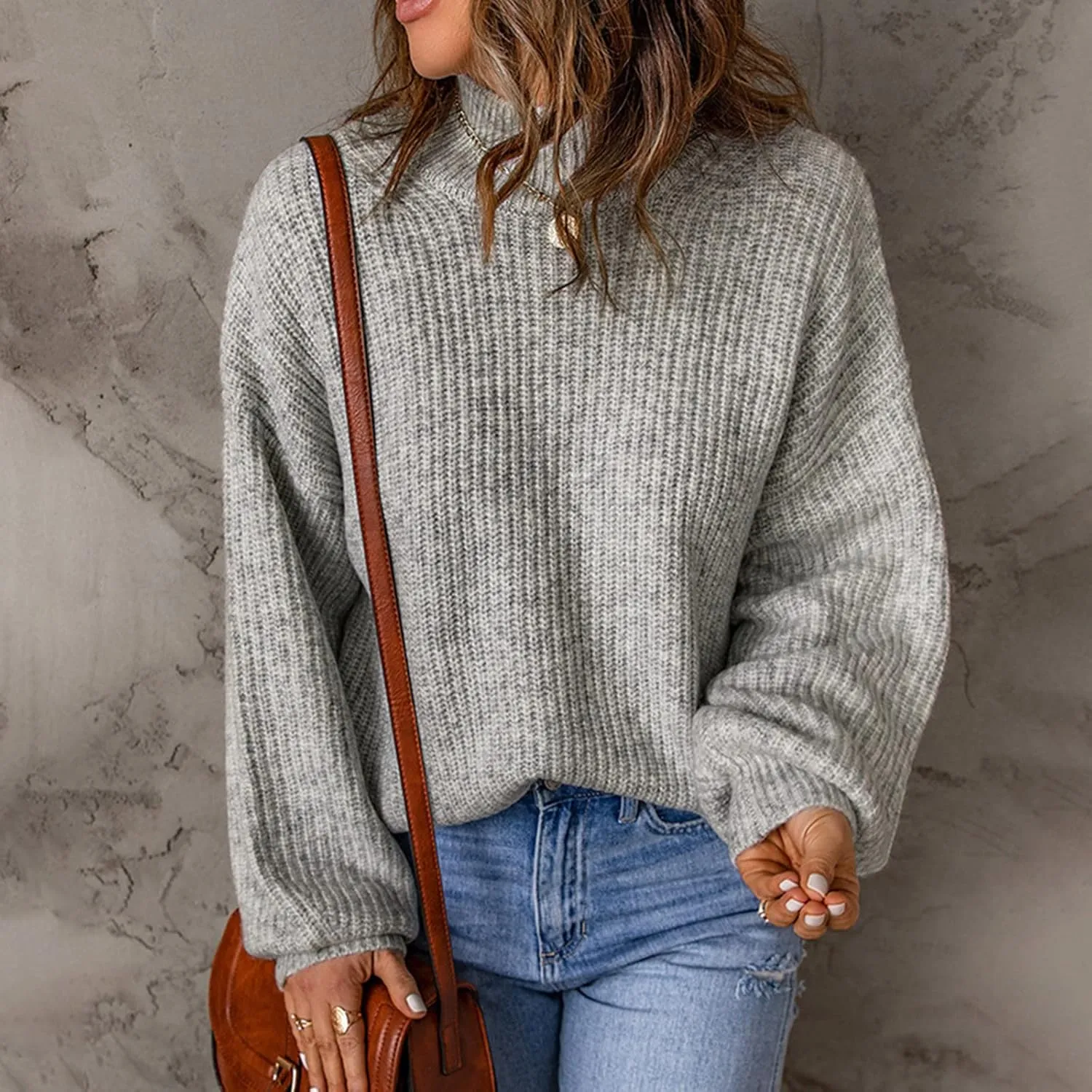 Womens Long Sleeve Loose Sweater Trendy Cable Knit Sweaters Soft Casual Warm Pullovers