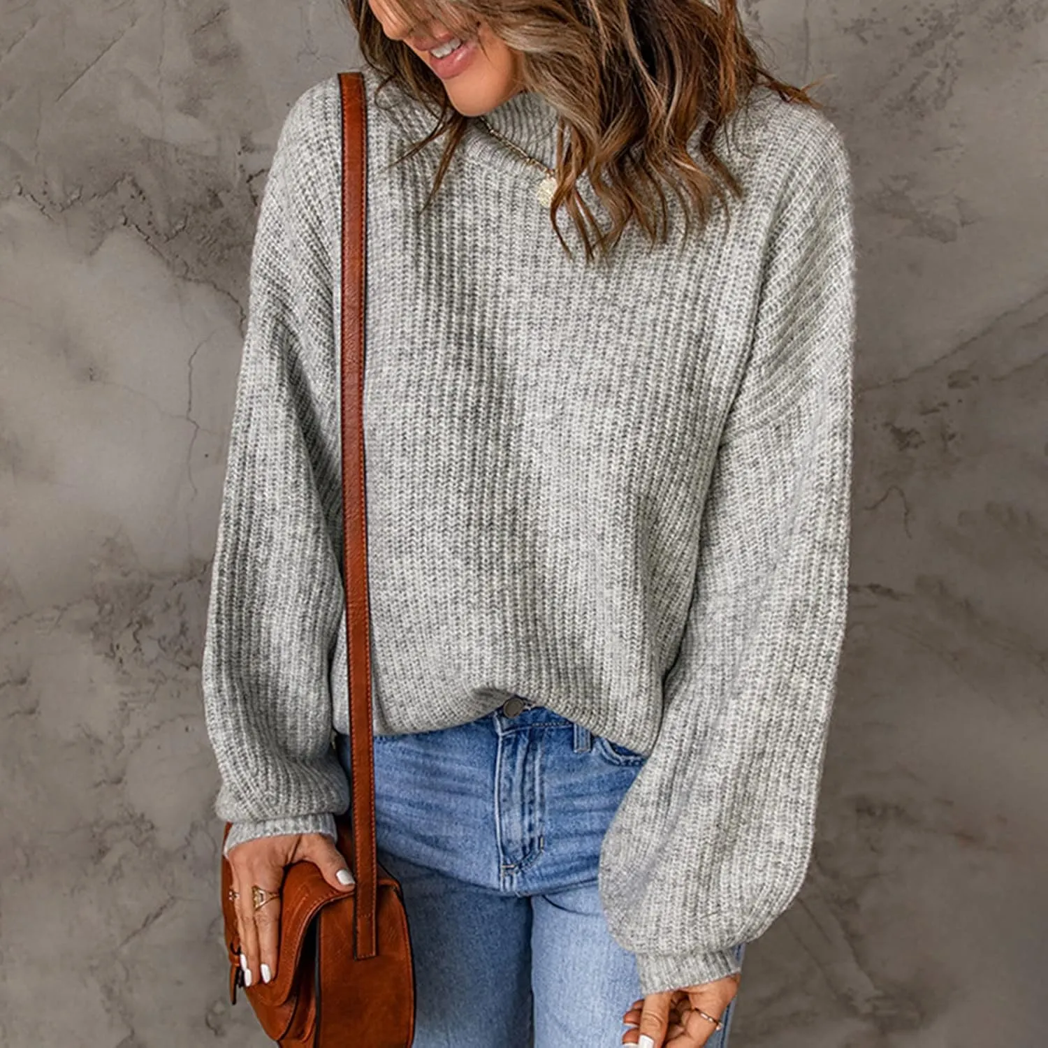 Womens Long Sleeve Loose Sweater Trendy Cable Knit Sweaters Soft Casual Warm Pullovers