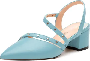 Women's Low Block Heel Pumps - Pointed Toe Slingback Slip-On, Solid Color Dress Shoes for Weddings, Parties & Everyday Wear