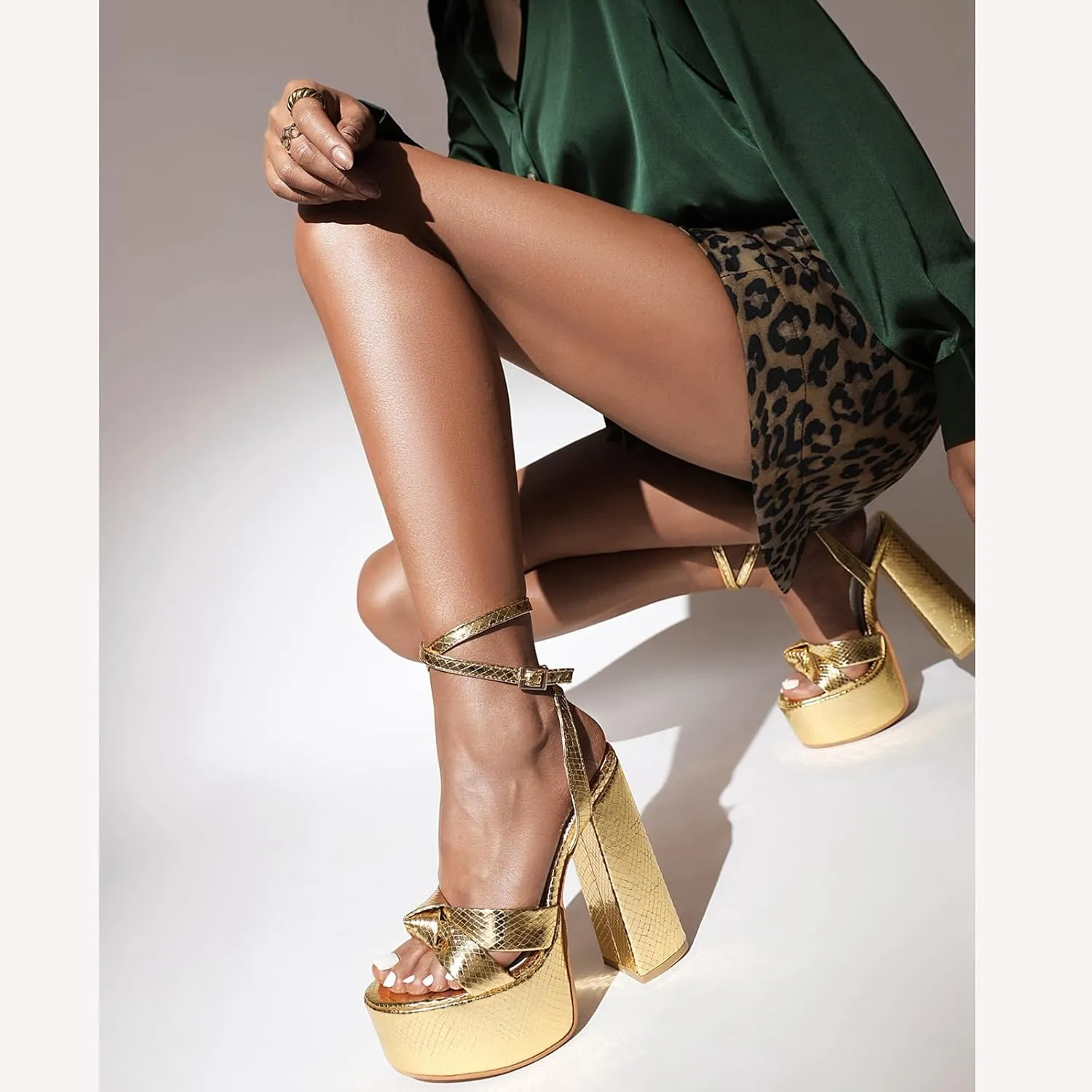 Women's Metallic Gold Platform Heele Sandals
