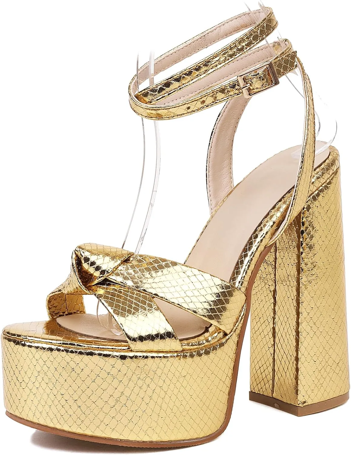 Women's Metallic Gold Platform Heele Sandals