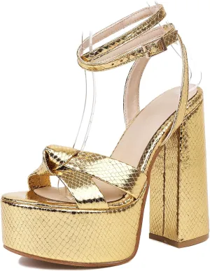 Women's Metallic Gold Platform Heele Sandals