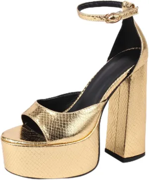 Women's Metallic Gold Platform Heele Sandals