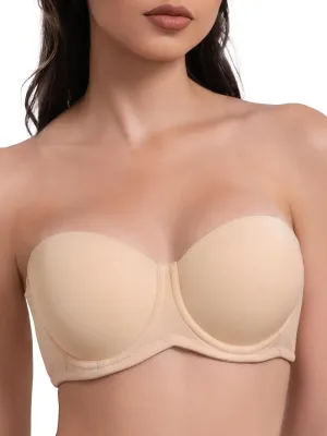 Women's Push up Strapless Bra Multiway Lift Padded Underwire Bra Anti Slip Full Coverage Convertible Brassie (Nude, 36C)