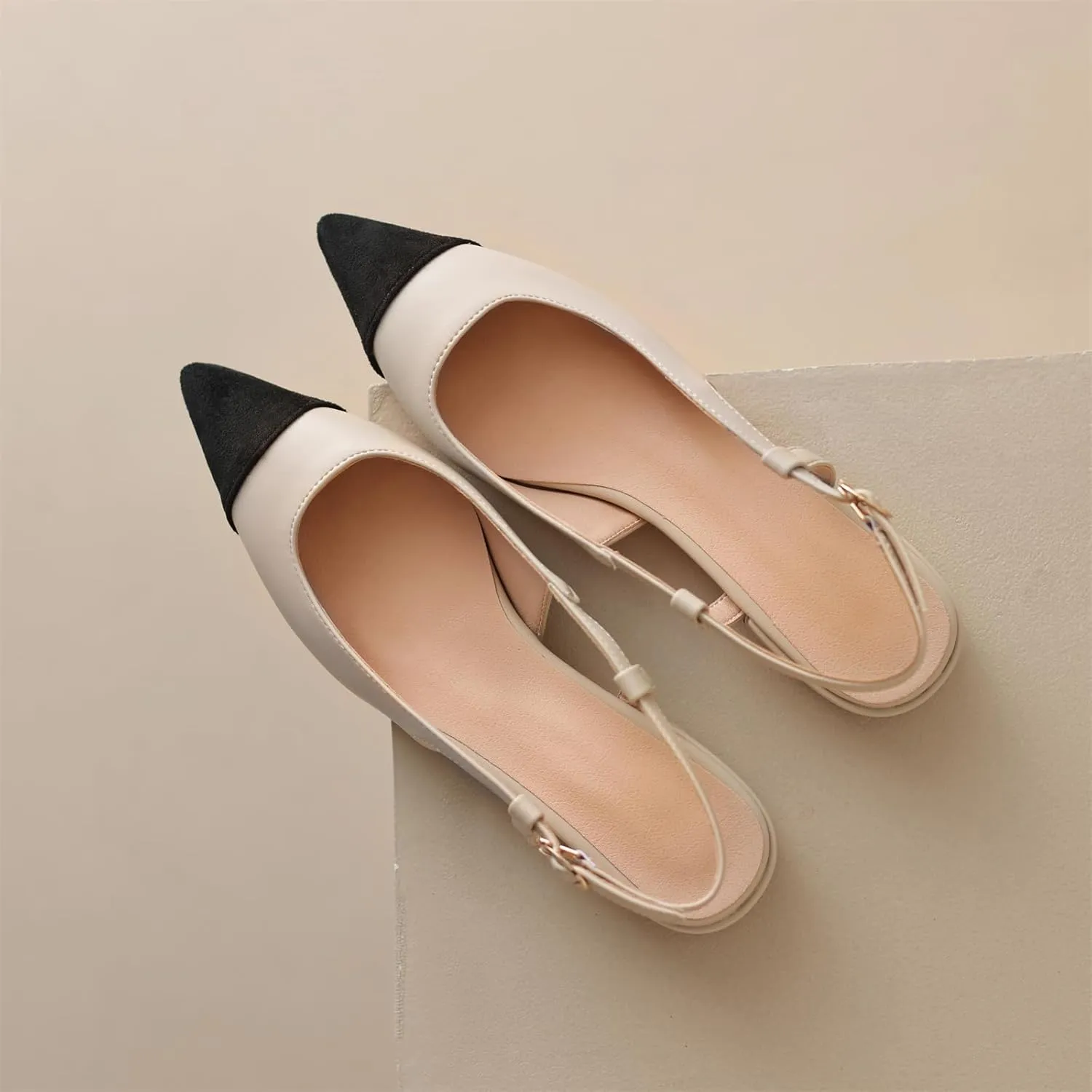 Women's Retro Cap Pointed Closed Toe Pump Slip-On Slingback Two Toned Chunky Low Block Heel Buckle Classic Work Office Church Casual Comfort Dress Shoes Business Party Shopping Dating Sandals