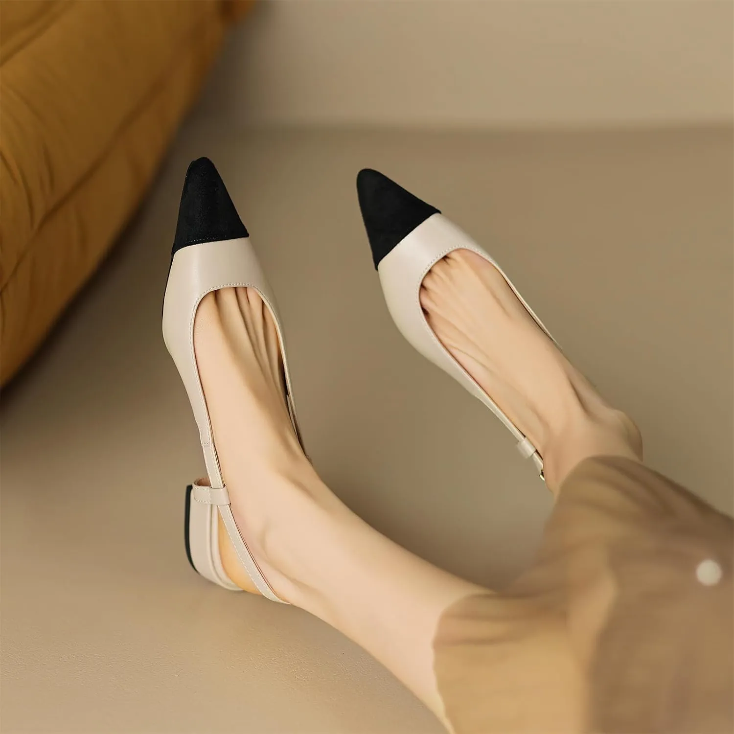 Women's Retro Cap Pointed Closed Toe Pump Slip-On Slingback Two Toned Chunky Low Block Heel Buckle Classic Work Office Church Casual Comfort Dress Shoes Business Party Shopping Dating Sandals