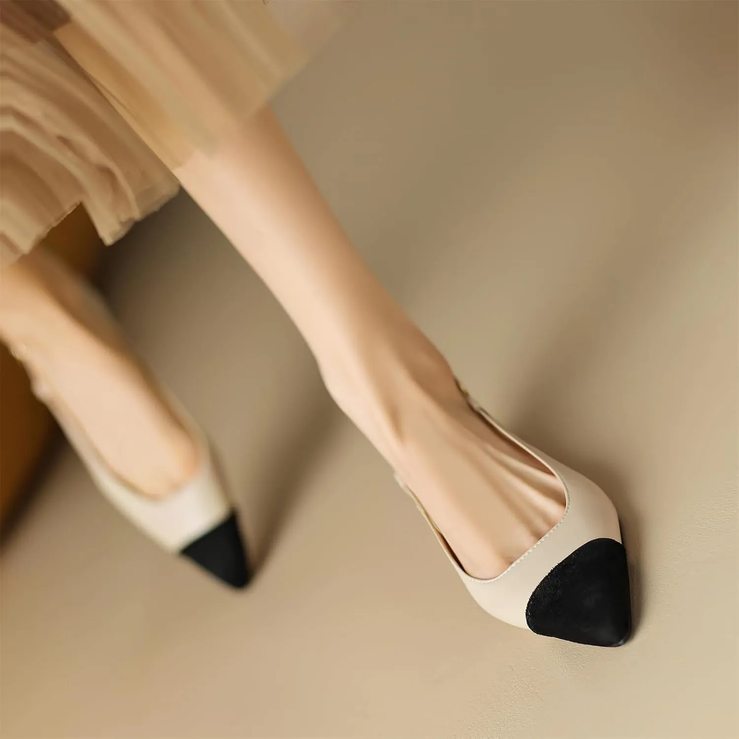 Women's Retro Cap Pointed Closed Toe Pump Slip-On Slingback Two Toned Chunky Low Block Heel Buckle Classic Work Office Church Casual Comfort Dress Shoes Business Party Shopping Dating Sandals