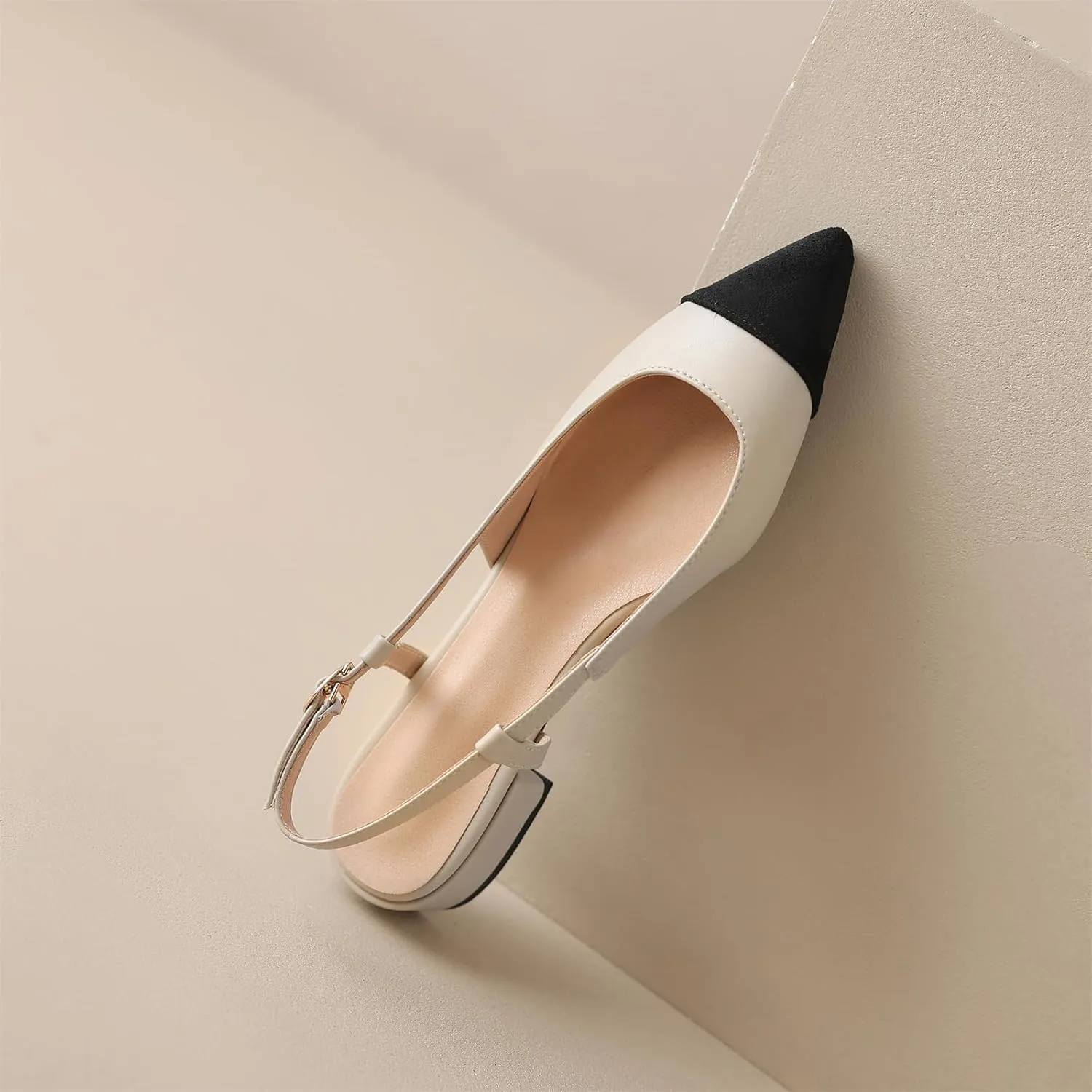 Women's Retro Cap Pointed Closed Toe Pump Slip-On Slingback Two Toned Chunky Low Block Heel Buckle Classic Work Office Church Casual Comfort Dress Shoes Business Party Shopping Dating Sandals