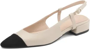 Women's Retro Cap Pointed Closed Toe Pump Slip-On Slingback Two Toned Chunky Low Block Heel Buckle Classic Work Office Church Casual Comfort Dress Shoes Business Party Shopping Dating Sandals