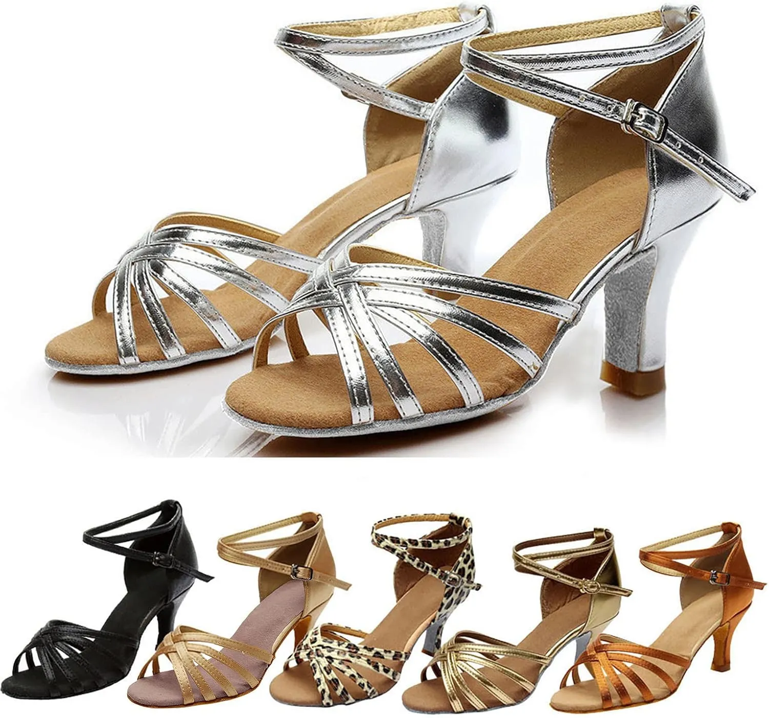 Womens Sandals Buckle Latin Dance Shoes Sole Wedding Performance Dance Summer Open Toe Mid Heels Shoes