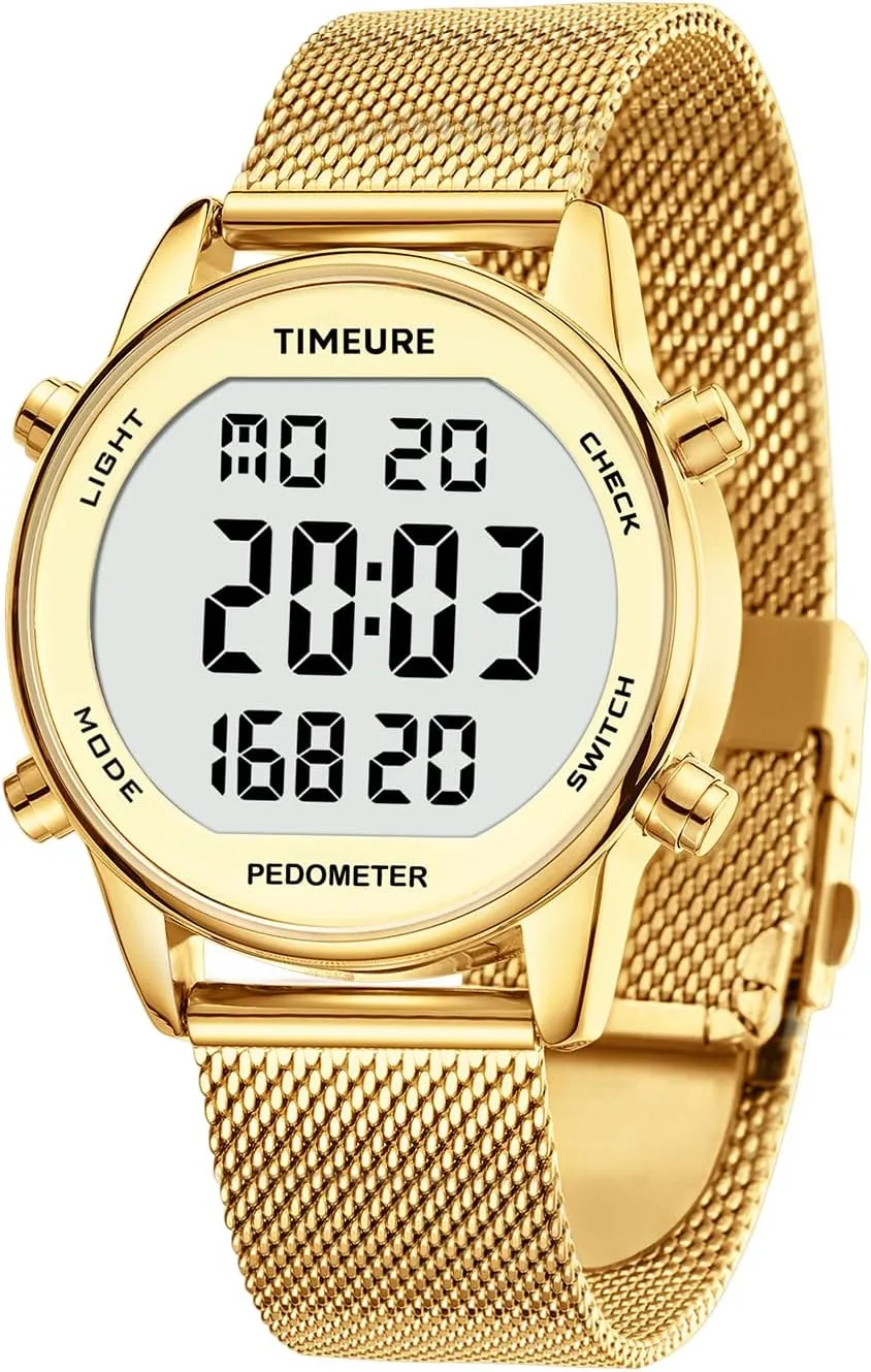 Women's Step Counter Pedometer Watch with Stainless Steel Bracelet, Stylish Design, No App, No Charging Needed for Step, Calorie, Distance, Alarm, Countdown Timer，TU-2401