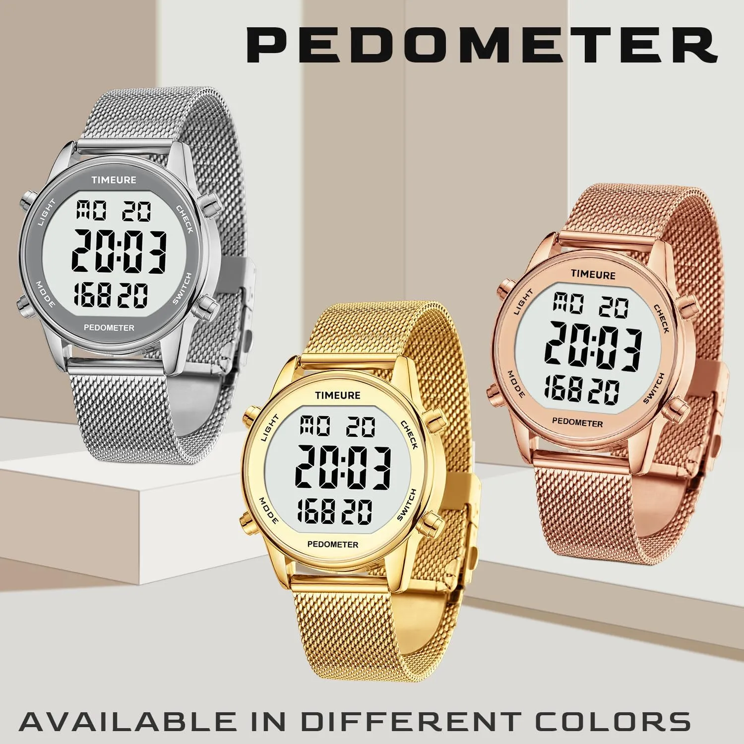 Women's Step Counter Pedometer Watch with Stainless Steel Bracelet, Stylish Design, No App, No Charging Needed for Step, Calorie, Distance, Alarm, Countdown Timer，TU-2401