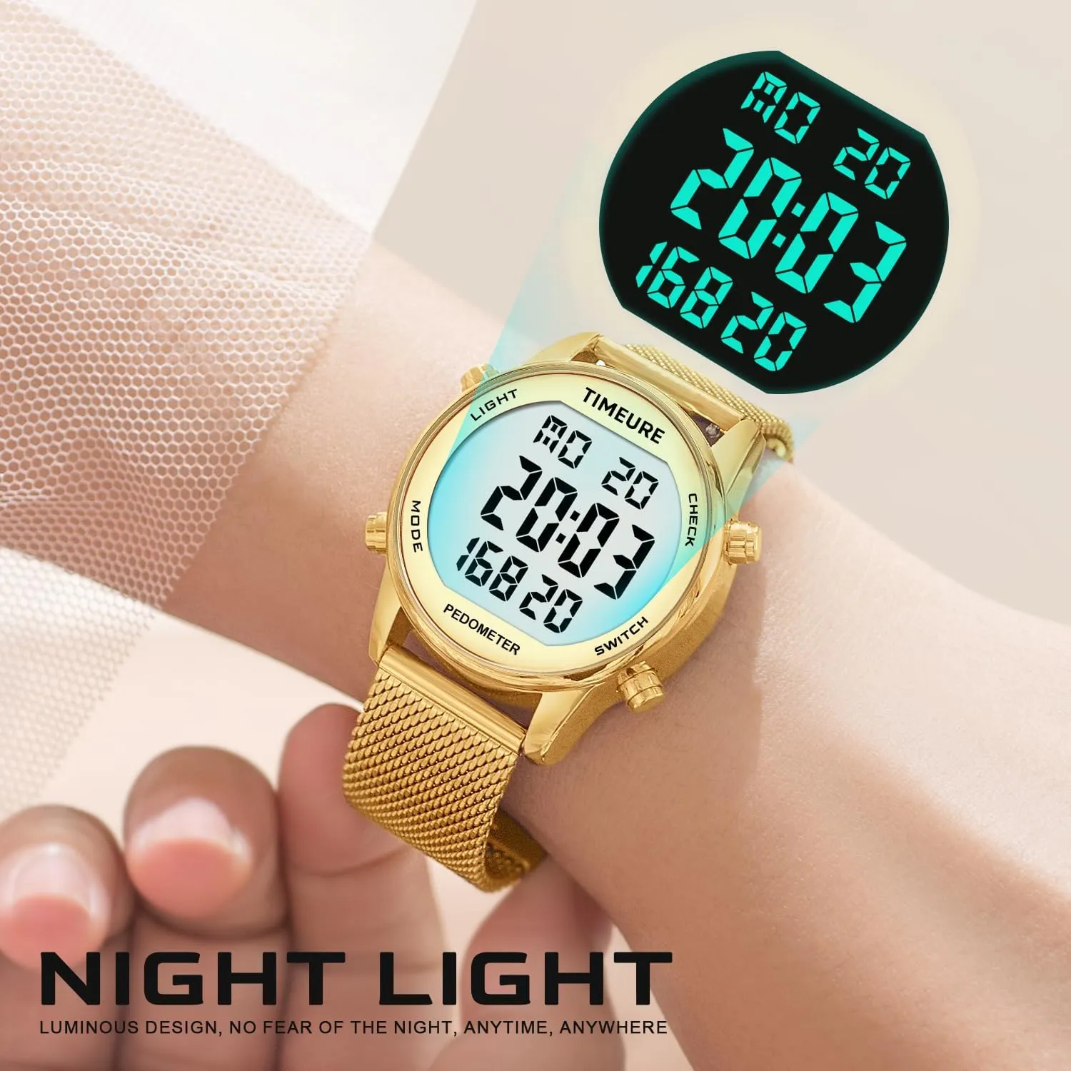 Women's Step Counter Pedometer Watch with Stainless Steel Bracelet, Stylish Design, No App, No Charging Needed for Step, Calorie, Distance, Alarm, Countdown Timer，TU-2401