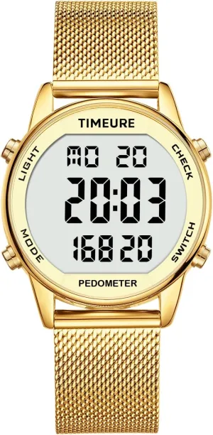 Women's Step Counter Pedometer Watch with Stainless Steel Bracelet, Stylish Design, No App, No Charging Needed for Step, Calorie, Distance, Alarm, Countdown Timer，TU-2401