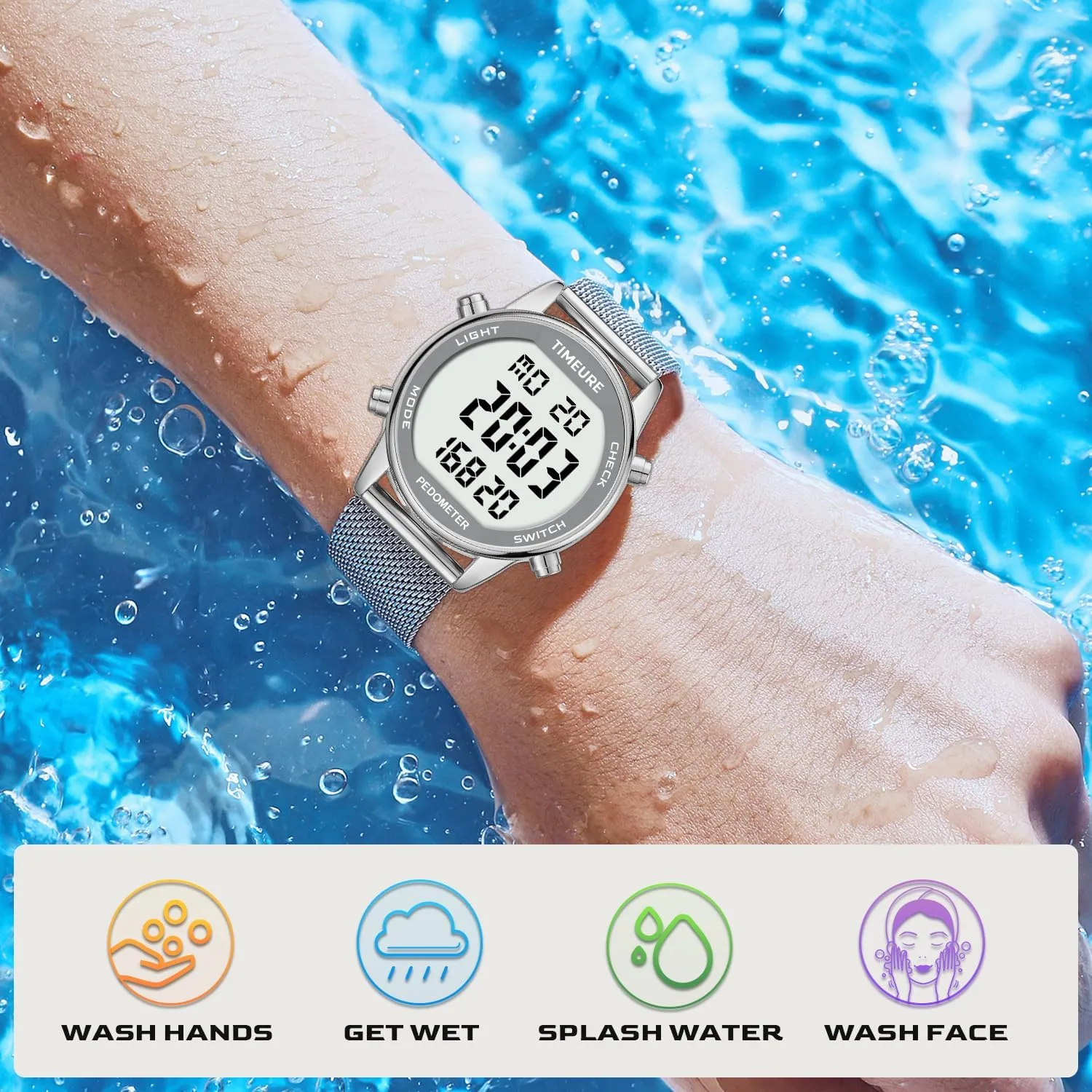 Women's Step Counter Pedometer Watch with Stainless Steel Bracelet, Stylish Design, No App, No Charging Needed for Step, Calorie, Distance, Alarm, Countdown Timer，TU-2401