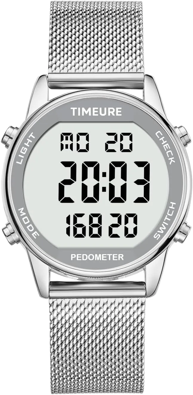 Women's Step Counter Watch with Stainless Steel Bracelet, Stylish Design, No App, No Charging Needed for Step, Calorie, Distance Tracking, Alarm, Countdown Timer，TU-2401 (SR), silver