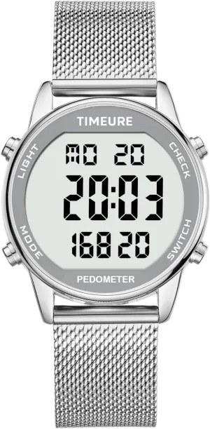 Women's Step Counter Watch with Stainless Steel Bracelet, Stylish Design, No App, No Charging Needed for Step, Calorie, Distance Tracking, Alarm, Countdown Timer，TU-2401 (SR), silver