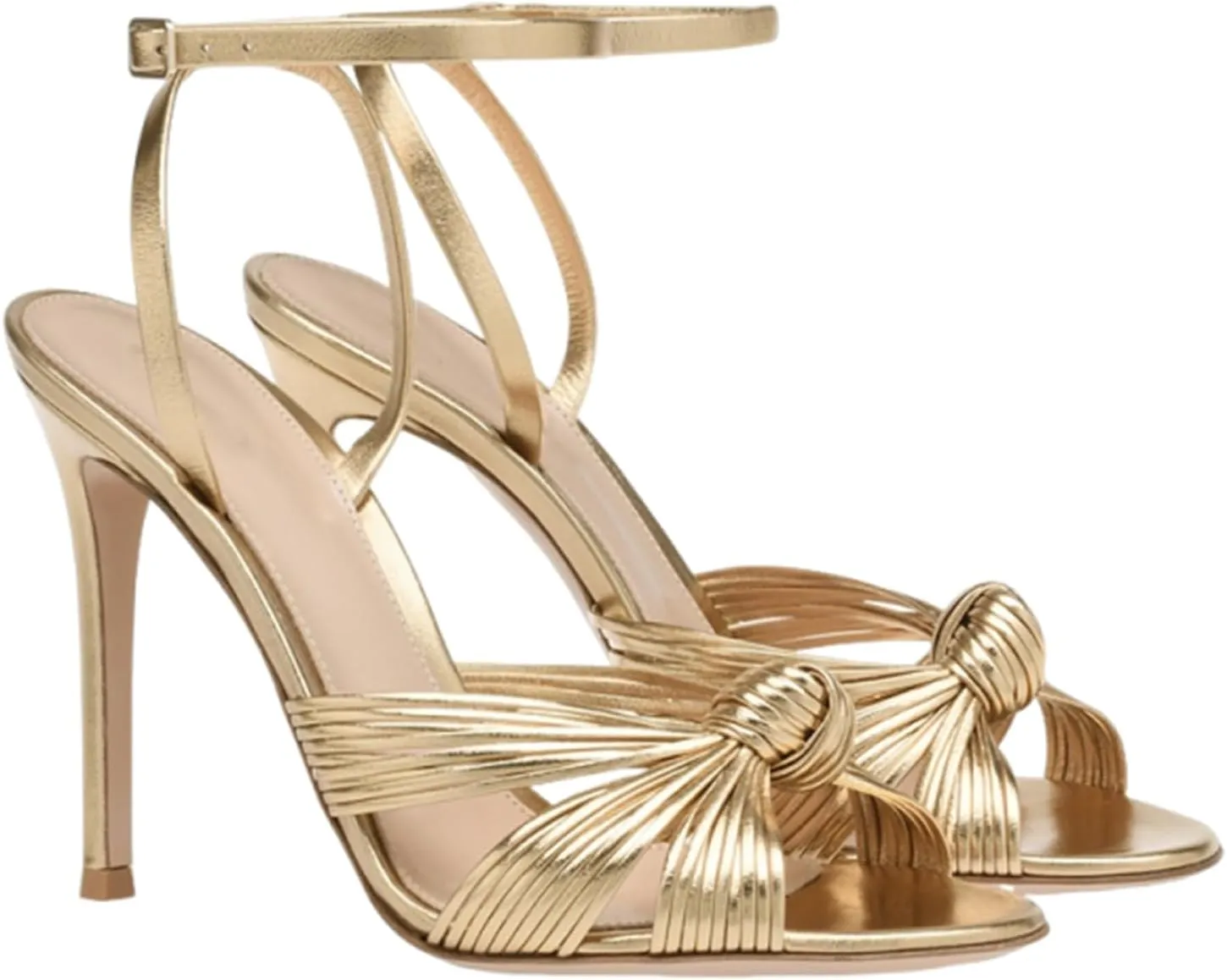 Women's Stiletto Heels PU Sexy Strappy Metallic Braided Knotted Round Toe Ankle Strap Heel Sandals Fashion Party Shoes