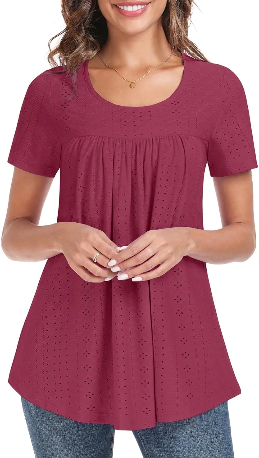 Women's Tunic Tops Loose Fit Short Sleeve Shirts Crew Neck Summer Casual Tops