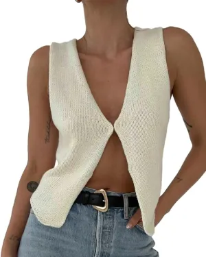 Womens Vintage Knittd Tank Y2k Vest Crop Top Sleeveless V-Neck Open Front Button Crochet Knit Vests Versatile Tops