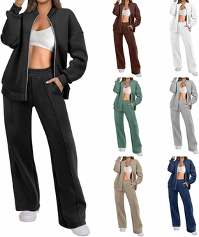 Womens 2 Piece Outfits Sets Oversized Zip Up Sweatshirt Jacket Sweatpant Matching Sweat Sets Fall Sweatsuit