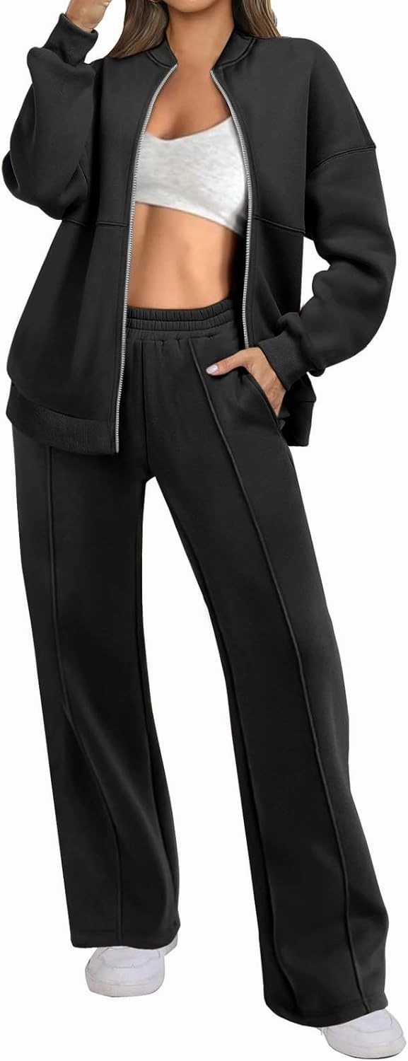 Womens 2 Piece Outfits Sets Oversized Zip Up Sweatshirt Jacket Sweatpant Matching Sweat Sets Fall Sweatsuit