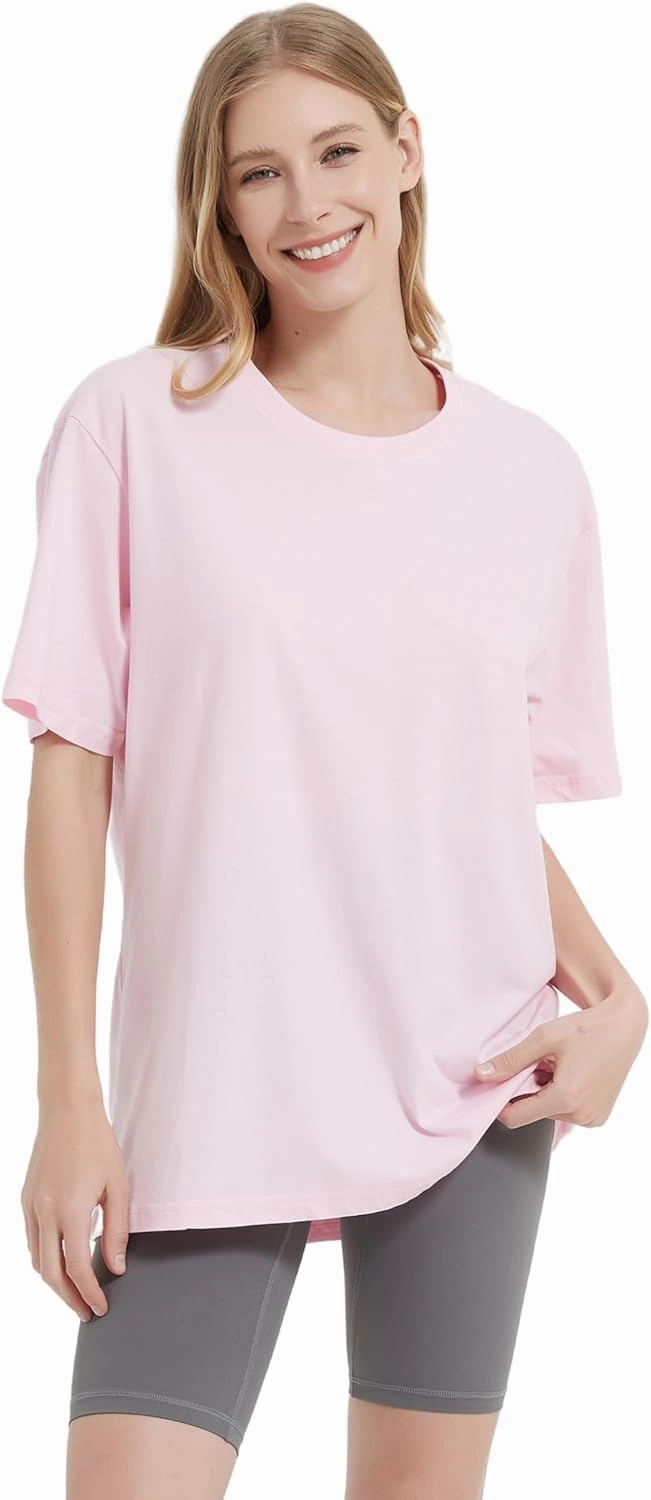 Womens Oversized Boyfriend Tee Shirts Short Sleeve Trendy Crew Neck Loose Workout Tee Casual Summer Tops Cotton