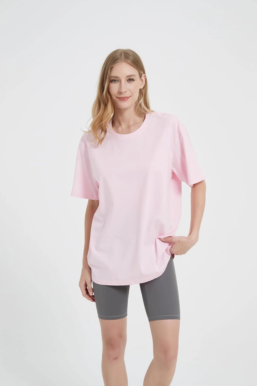 Womens Oversized Boyfriend Tee Shirts Short Sleeve Trendy Crew Neck Loose Workout Tee Casual Summer Tops Cotton