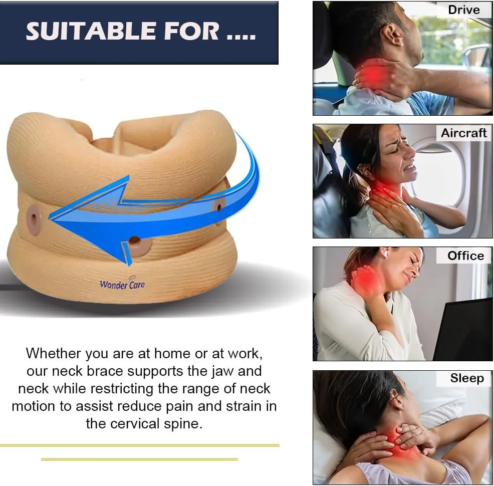 Wonder Care Soft Cervical Collar Adjustable Collar Neck Support Brace Neck Support Soft Neck Collar Neck Brace for Neck Pain and Support for Women & Men (Beige, Medium, 3.5" Depth)