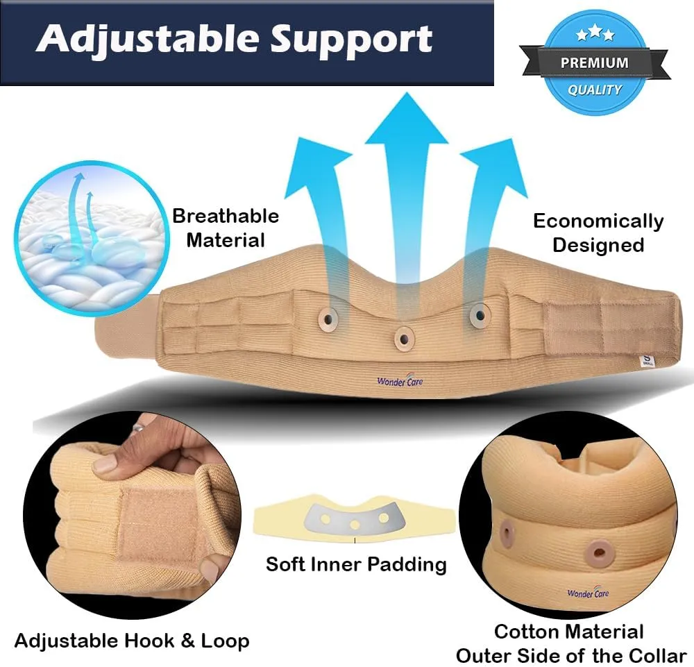 Wonder Care Soft Cervical Collar Adjustable Collar Neck Support Brace Neck Support Soft Neck Collar Neck Brace for Neck Pain and Support for Women & Men (Beige, Medium, 3.5" Depth)