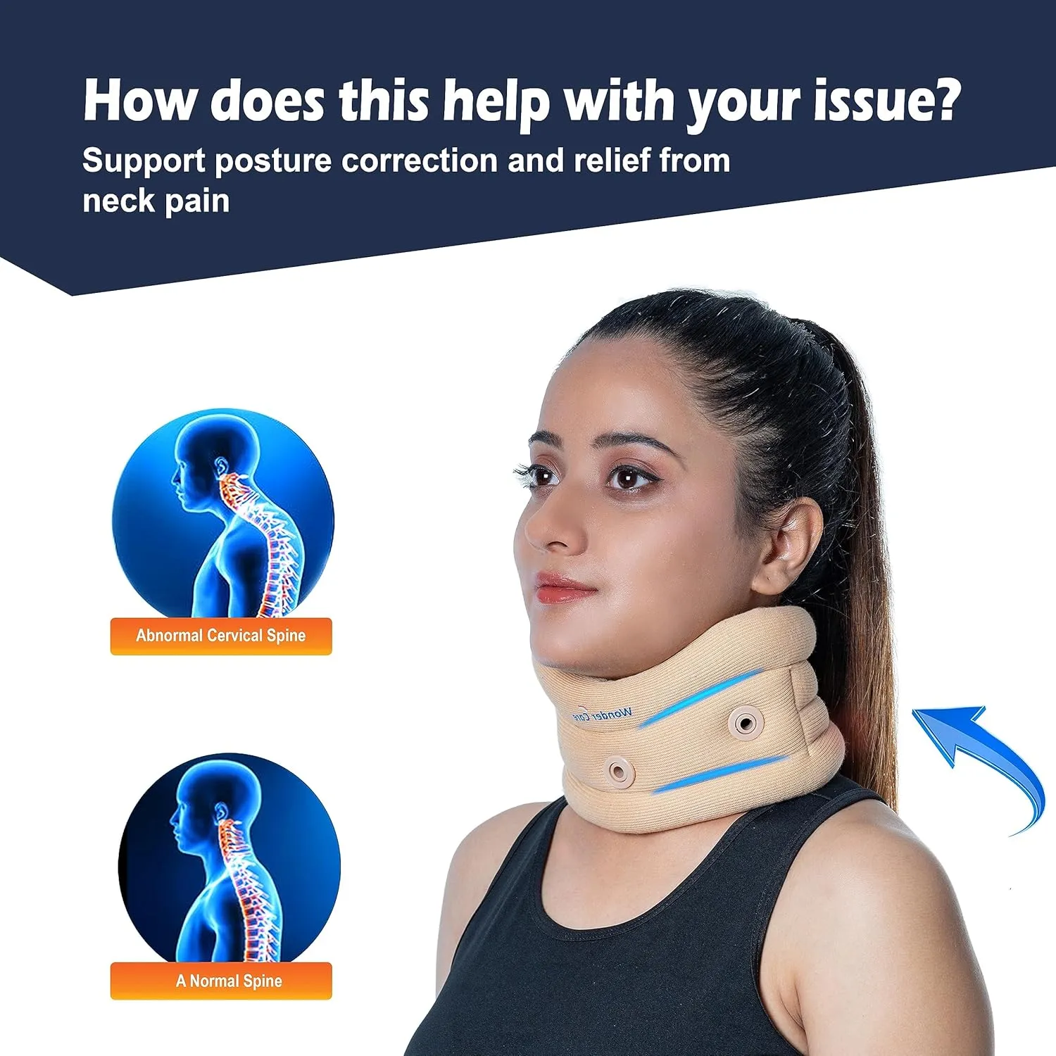 Wonder Care Soft Cervical Collar Adjustable Collar Neck Support Brace Neck Support Soft Neck Collar Neck Brace for Neck Pain and Support for Women & Men (Beige, Medium, 3.5" Depth)