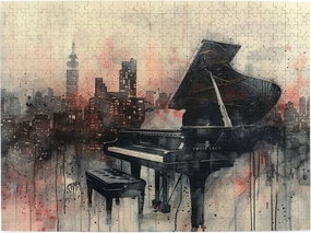 Wooden Puzzle Piano & City Hard Challenging Exercise Intellegent Wall Decor Suitable for Teenager or Adult 500 PCS